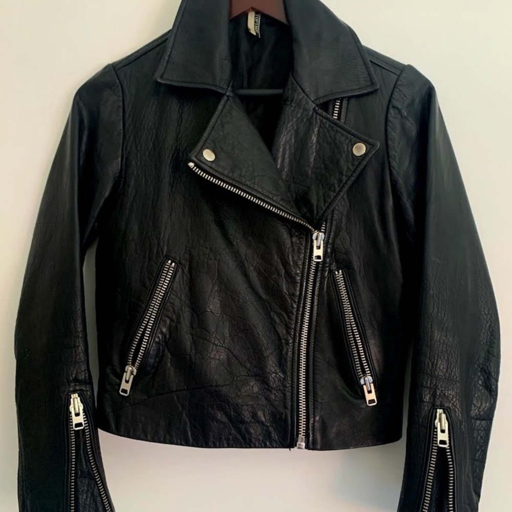 REAL Leather Topshop Women's Black Biker Jacket Size 4
